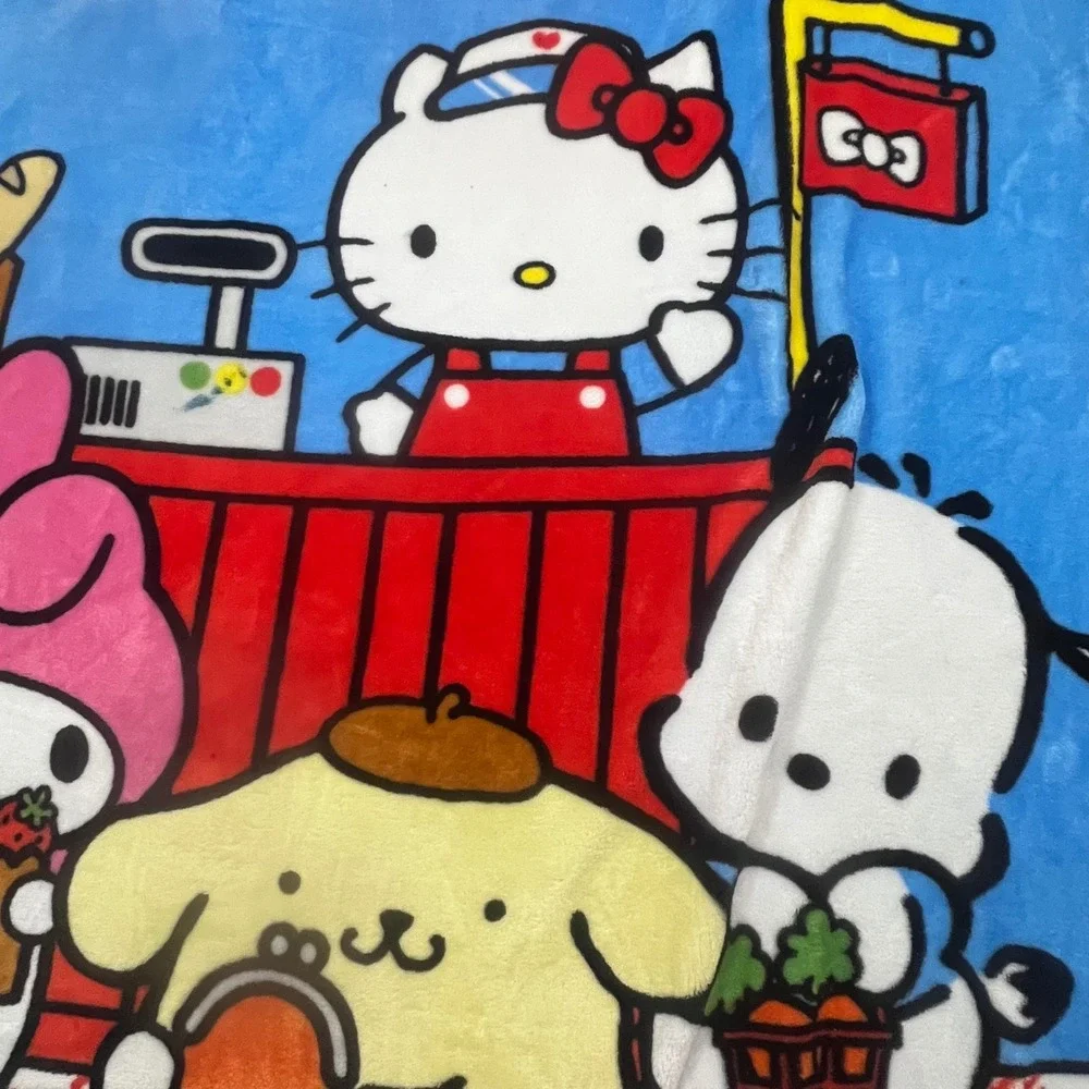 Sanrio Hello Kitty and Friends Kawaii Mart‎ Plush Throw Blanket Blue Red Fleece